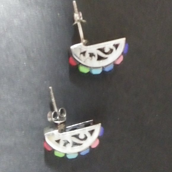 Vintage Rare Silpada 925 sterling Silver Multi color Stone Earrings - Picture 12 of 16